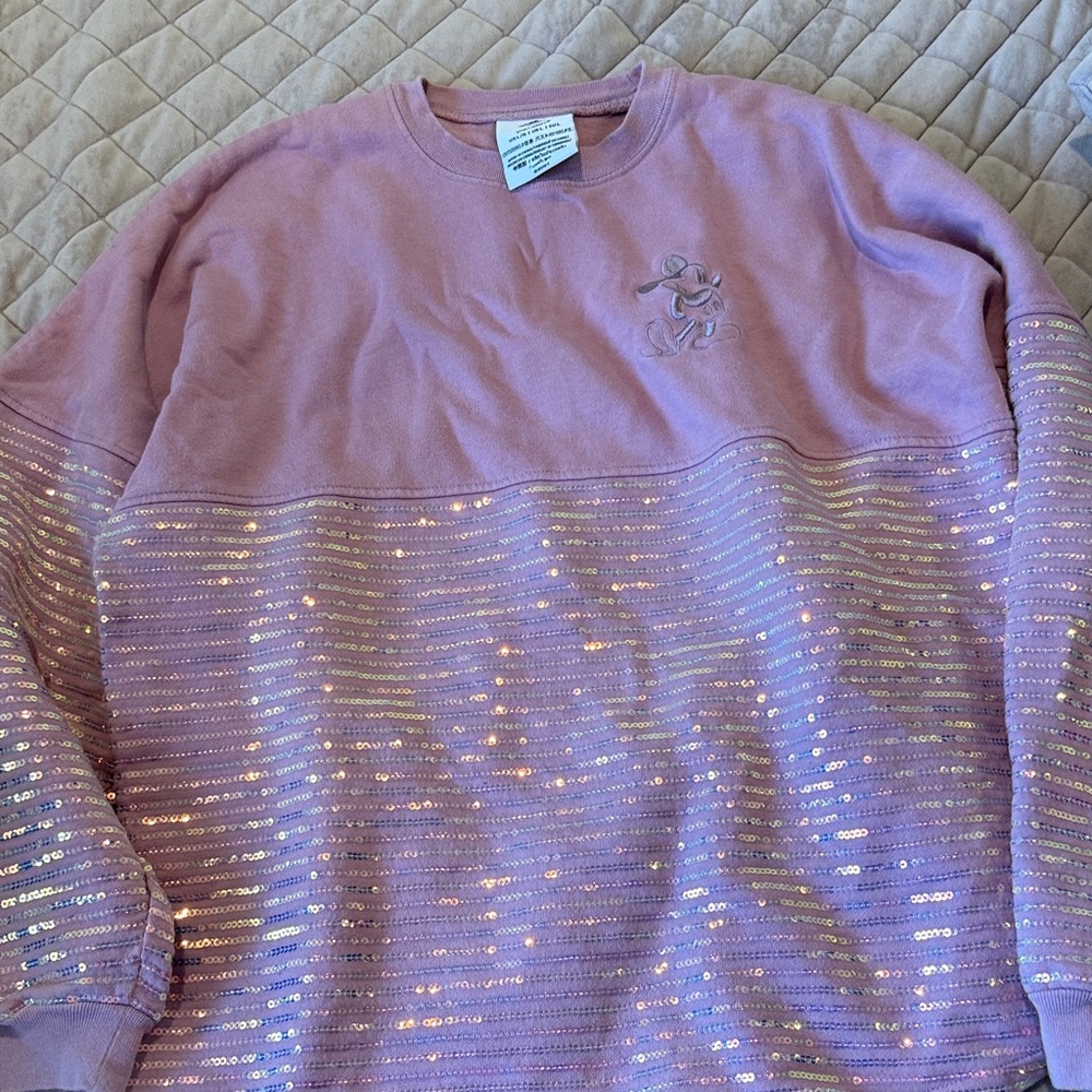 Disney Lavender Sequin Stripe Crewneck Sweater